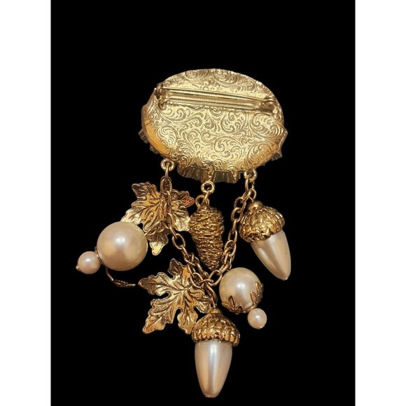 Vintage 80s Faux Pearl Dangle Brooch (A3994) - Picture 3 of 4